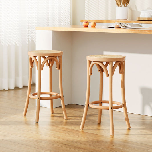 Artiss X2 Bar Stools Wooden Stool Counter Chair Kitchen Barstools Rattan Seat