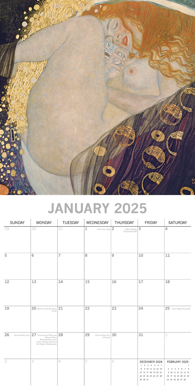 Klimt - 2025 Square Wall Calendar Arts Landscapes 16 Months Premium Planner Gift