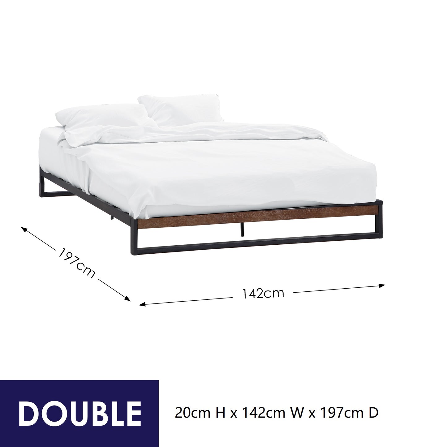 Milano Decor Florence Metal Bed Frame Mattress Base Platform Modern Black - Double - Black