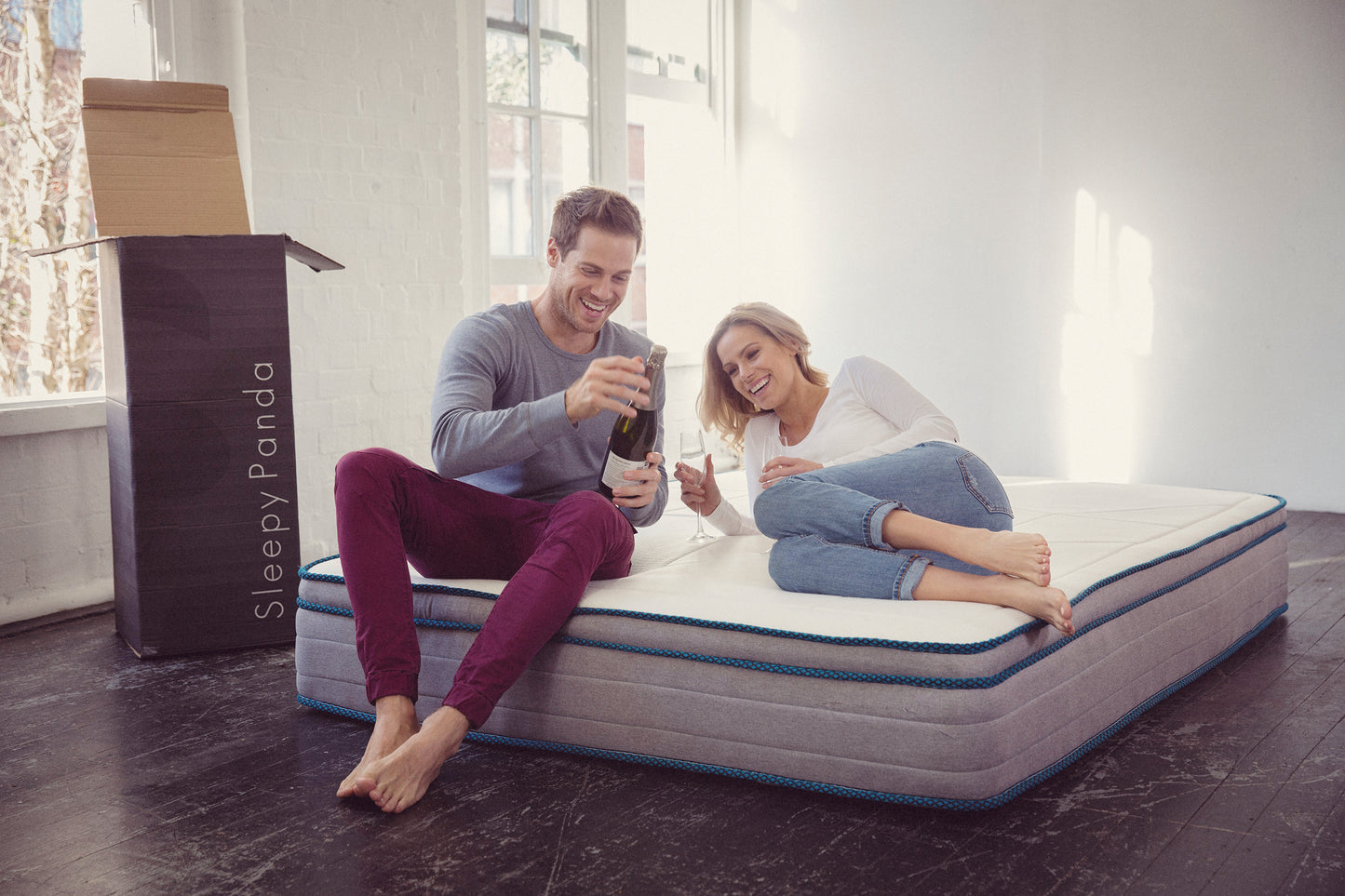 Sleepy Panda Mattress 5 Zone Pocket Spring EuroTop Medium Firm 30cm Thickness - Single - White Grey Blue