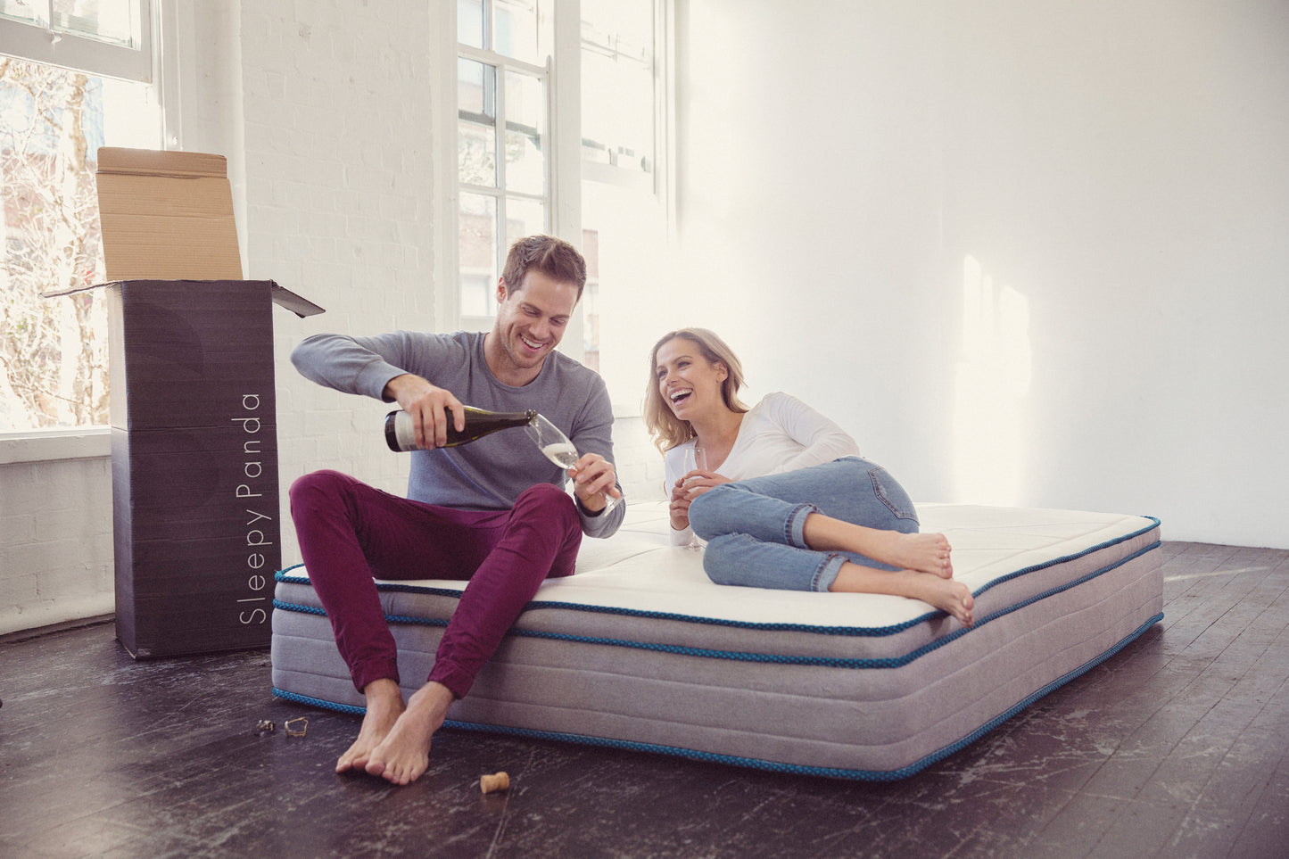 Sleepy Panda Mattress 5 Zone Pocket Spring EuroTop Medium Firm 30cm Thickness - Single - White Grey Blue