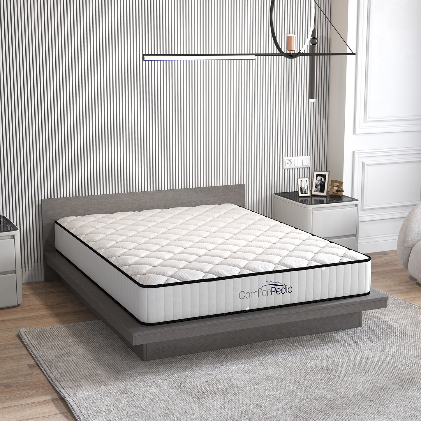 Comforpedic Mattress 5 Zone Medium Support Foam Bonnell Spring 21CM - Double - White Black