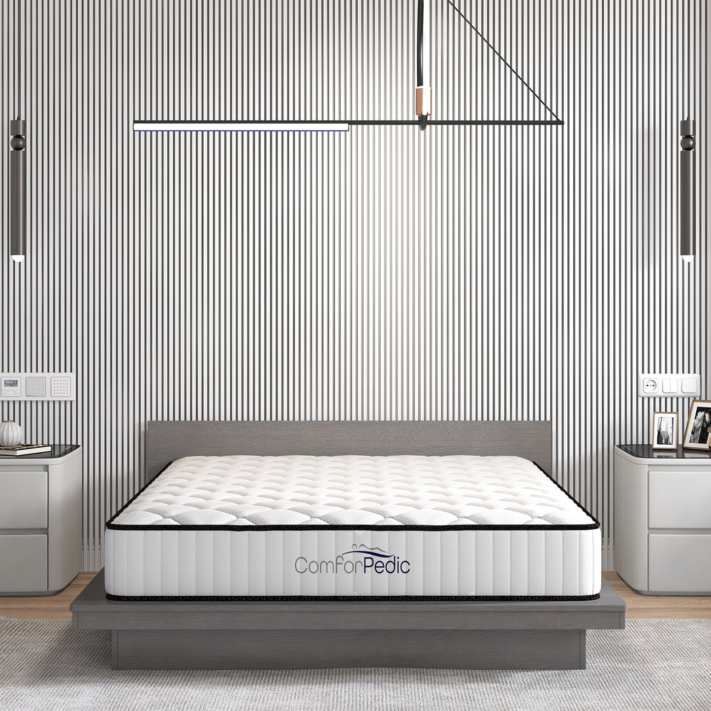Comforpedic Mattress 5 Zone Medium Support Foam Bonnell Spring 21CM - Double - White Black