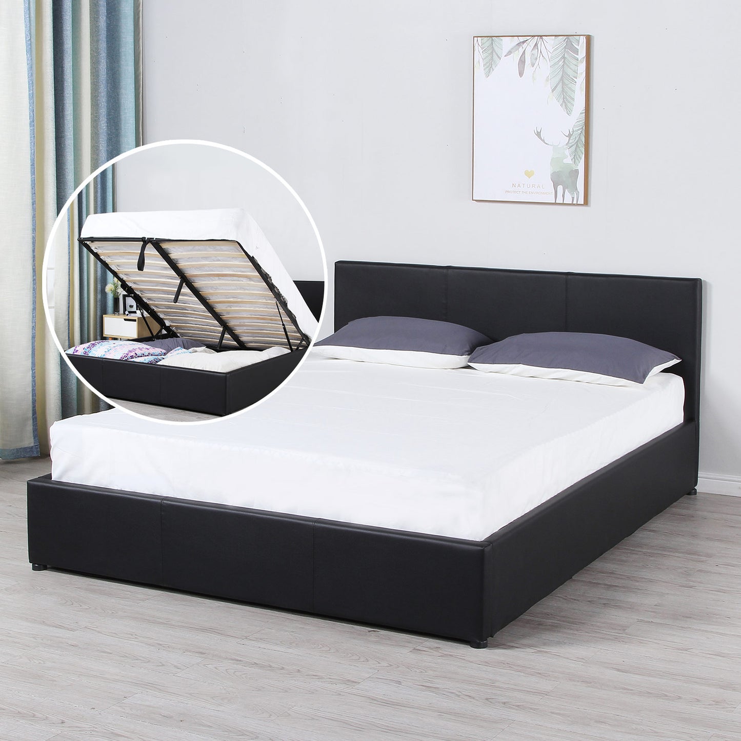 Milano Luxury Gas Lift Bed Frame And Headboard Queen King Black Beige Dark Grey - King - Black