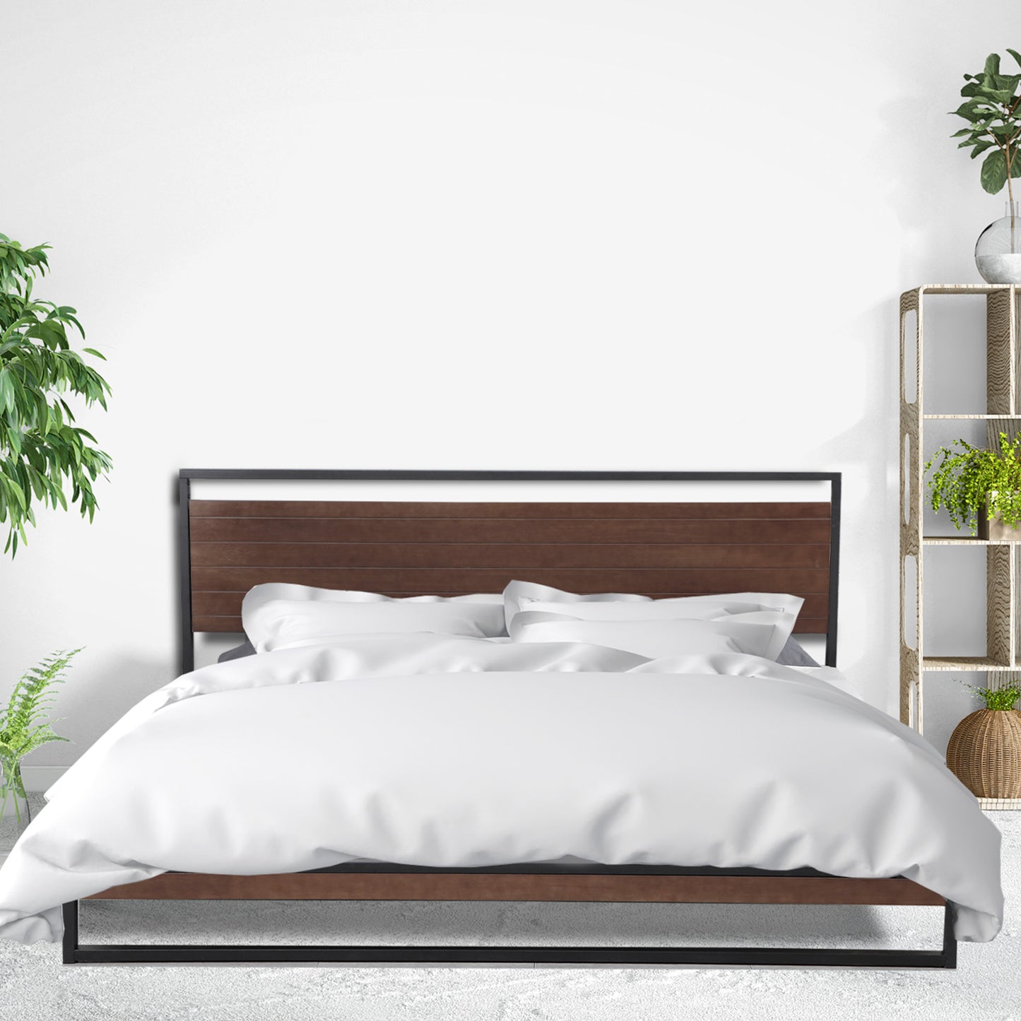 Azure Wood Bed Frame With Comforpedic Mattress Package Deal Bedroom Set - Double - White Brown