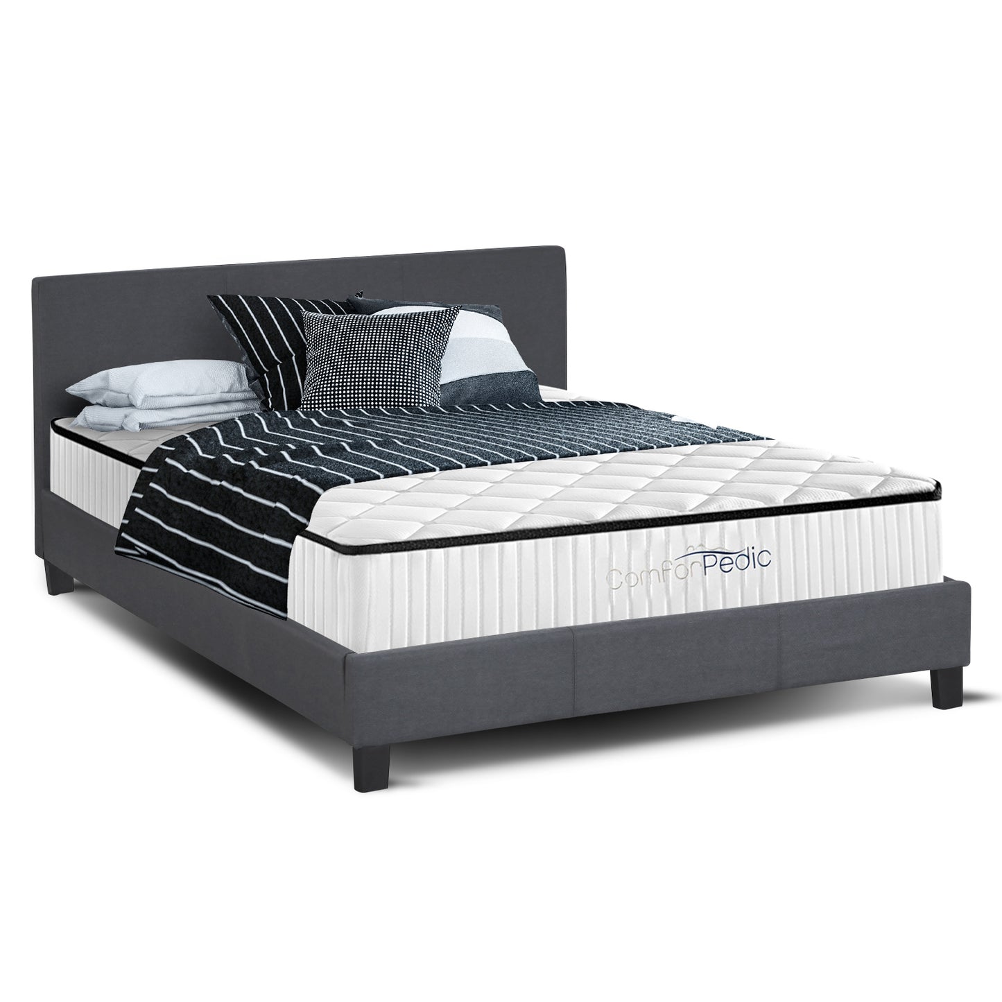 Azure Wood Bed Frame With Comforpedic Mattress Package Deal Bedroom Set - King - White Brown