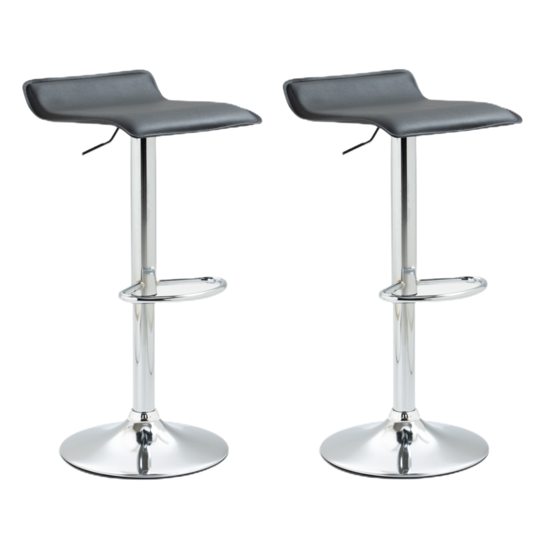 2x Counter Height Faux Leather Upholstered Adjustable Height Swivel Bar Stools -Black