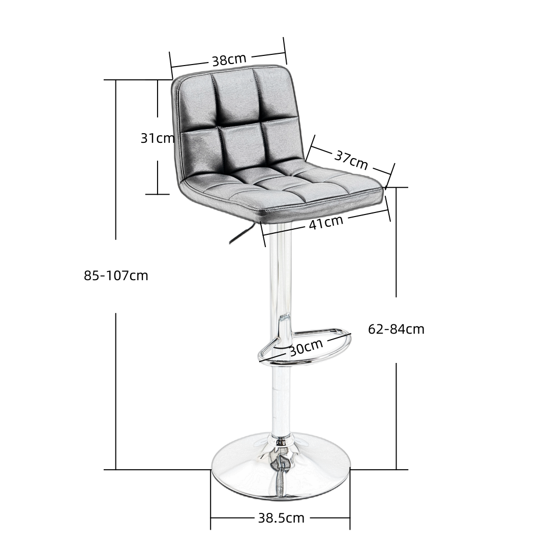 2x Counter Height PU Leather Upholstered Adjustable Height Swivel Bar Stools -Black