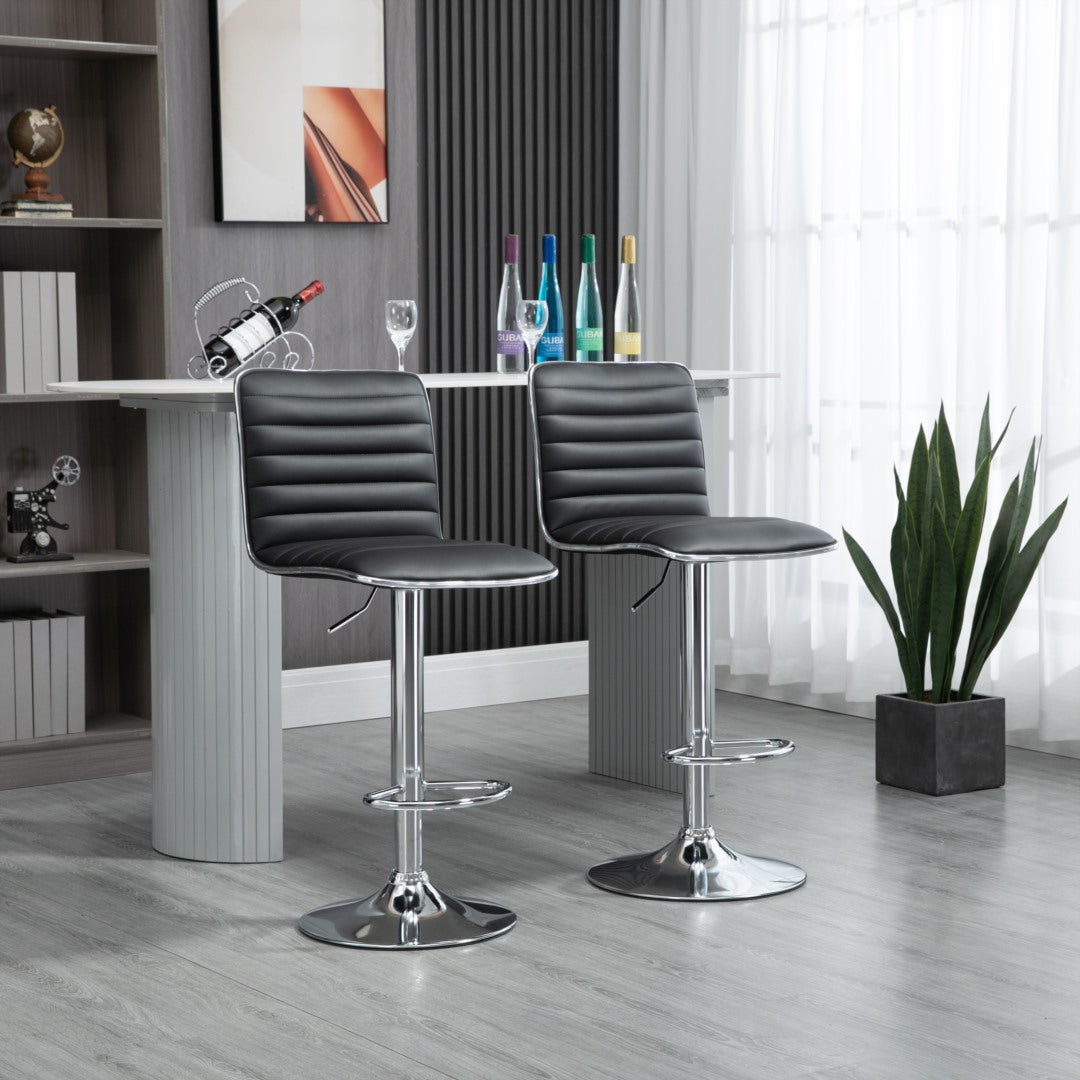 2x Counter Height PU Leather Upholstered Adjustable Height Swivel Bar Stools -Black