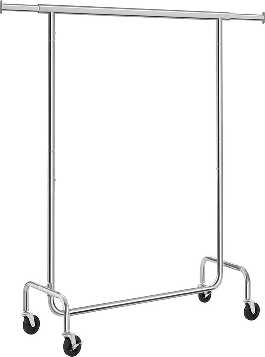 SONGMICS Heavy Duty Clothes Rack on Wheels Metal Chrome Extendable HSR11S