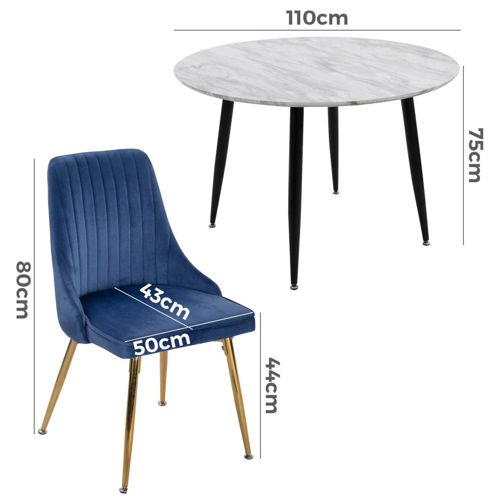 5PC Round Dining Table and Chair Sets Velvet Blue