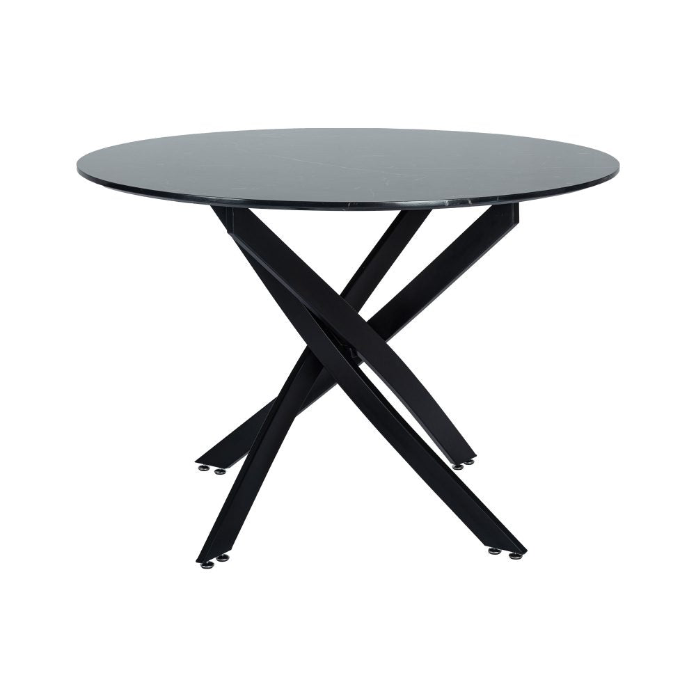 Black Round Marble-Effect Table and Chair Set Green Velvet