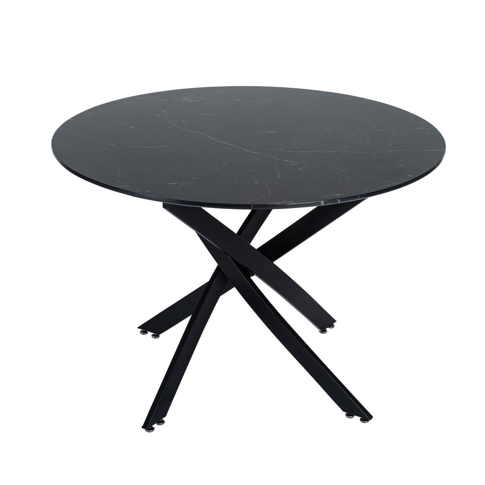 Black Round Marble-Effect Table and Chair Set Green Velvet