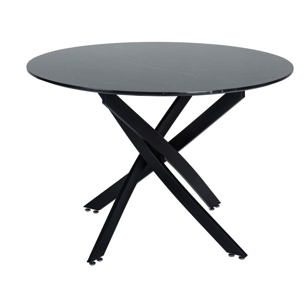 Black Round Marble-Effect Table and Chair Set Green Velvet