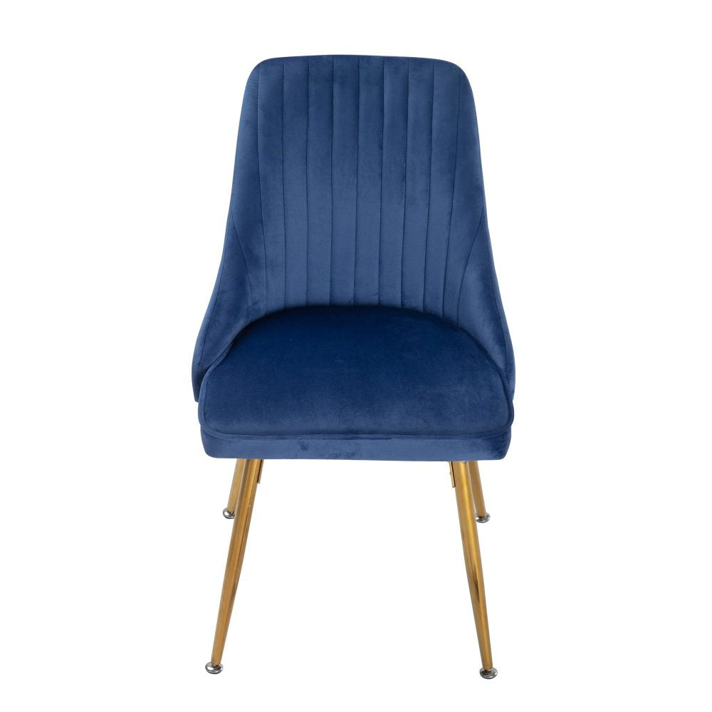 Dining Set Rectangle Natural Table with 6 Navy Velvet Chair