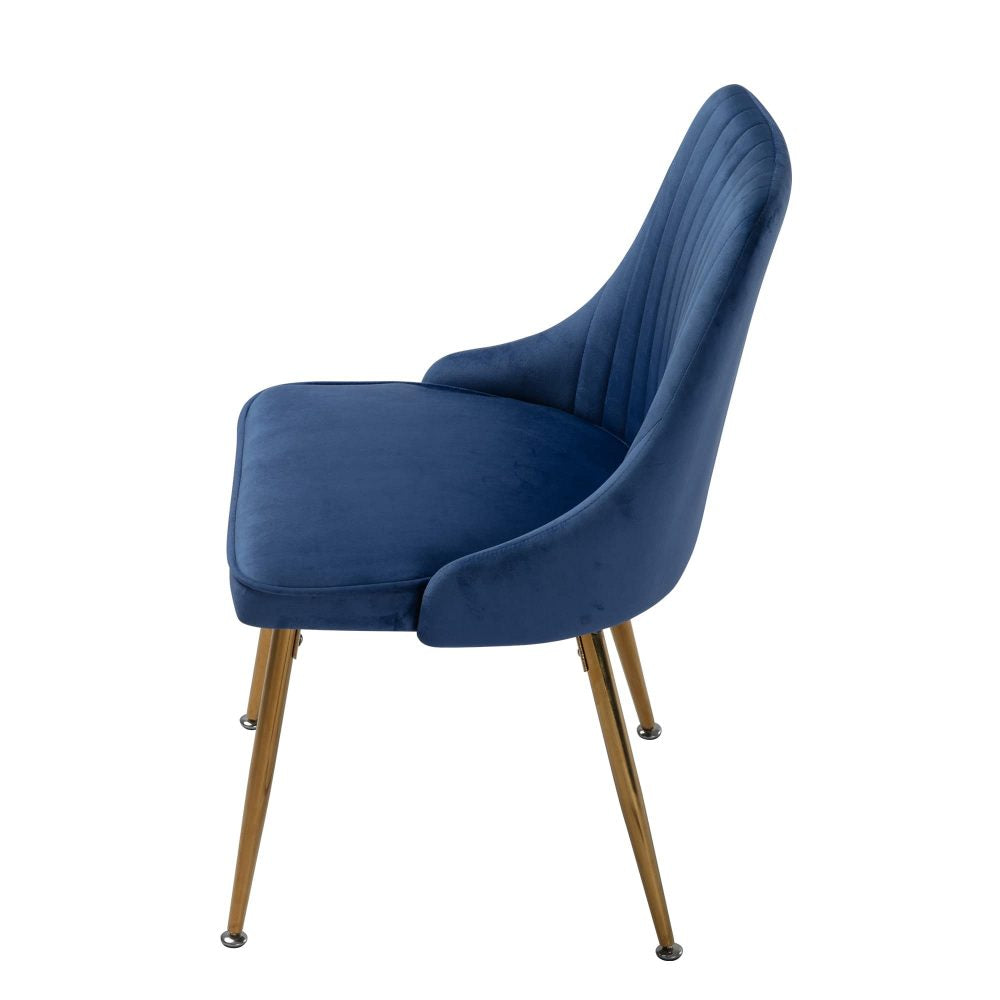 Dining Set Rectangle Natural Table with 6 Navy Velvet Chair