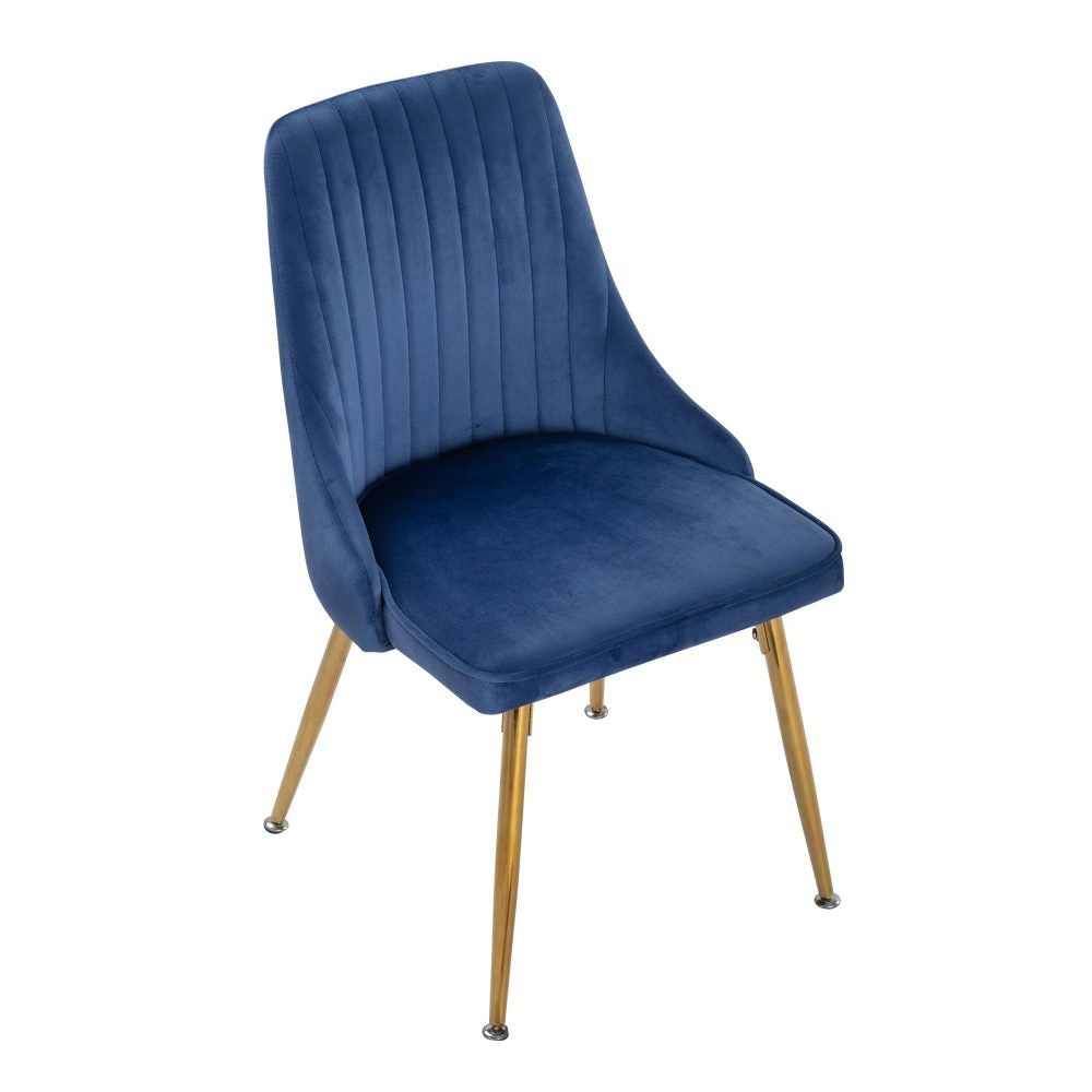 Dining Set Rectangle Natural Table with 6 Navy Velvet Chair