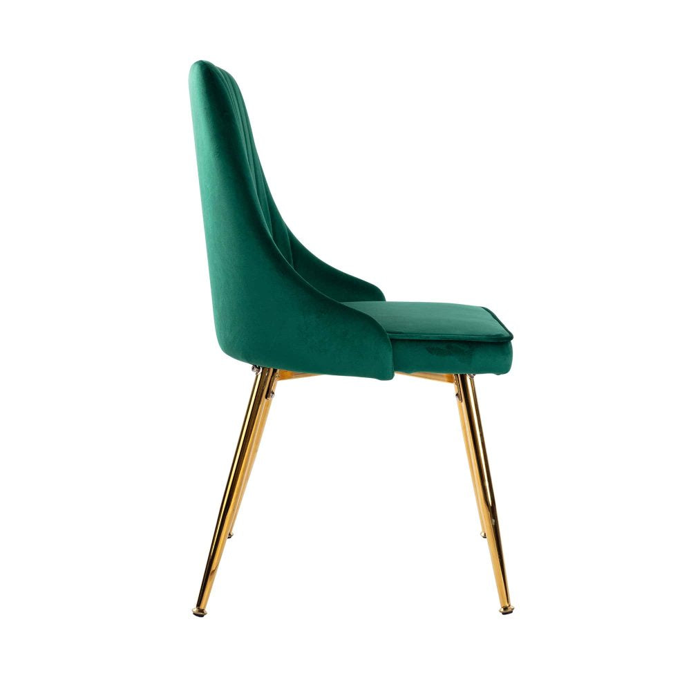 Dining Set Rectangle Natural Table with 6 Green Velvet Chair