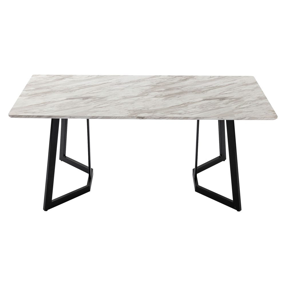 Rectangular Marble-Effect Table and Blue Velvet Dining Chair Sets