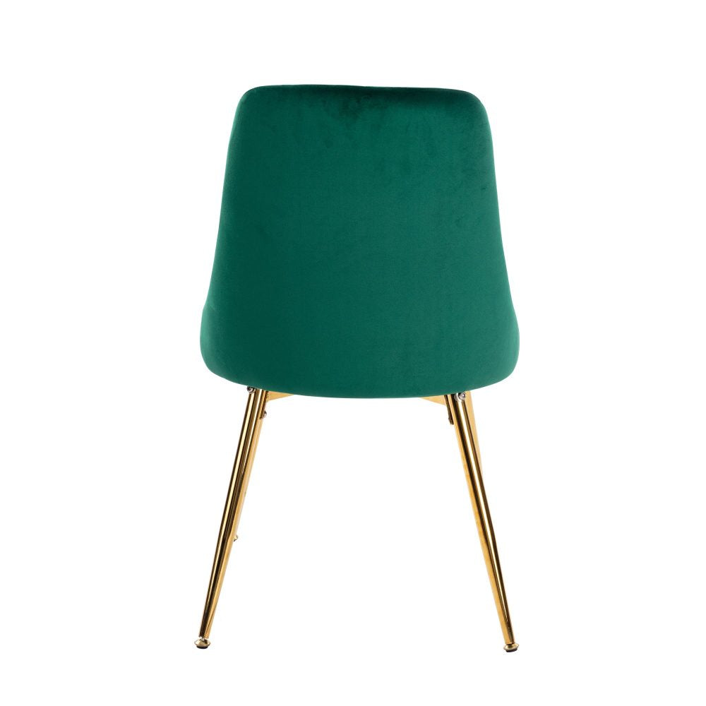 Rectangular Marble-Effect Table and Green Velvet Dining Chair Sets