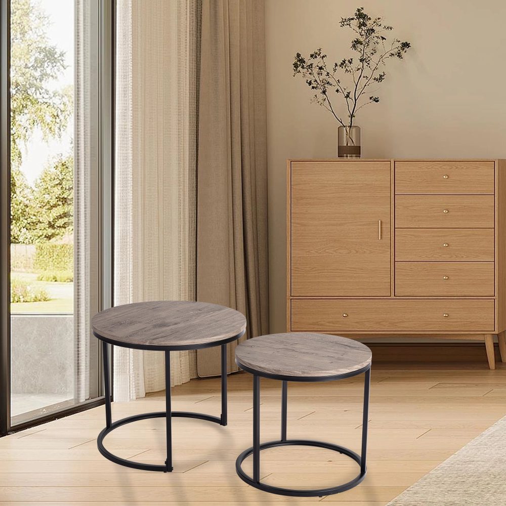 2 Piece Nesting Coffee Tables Set Dark Grey