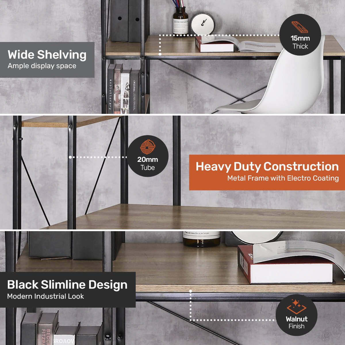 Home Master Office Desk & Storage Shelves Unique Stylish Modern Design 1.2m