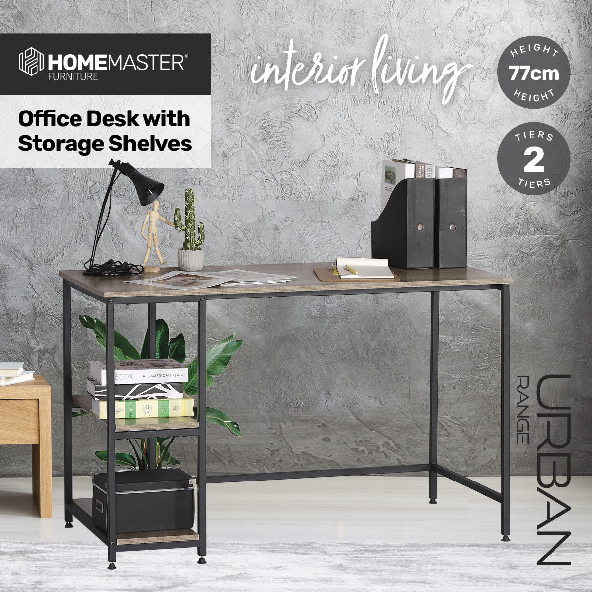 Home Master Office Desk & Storage Shelves 2 Tier Stylish Modern Design 77cm