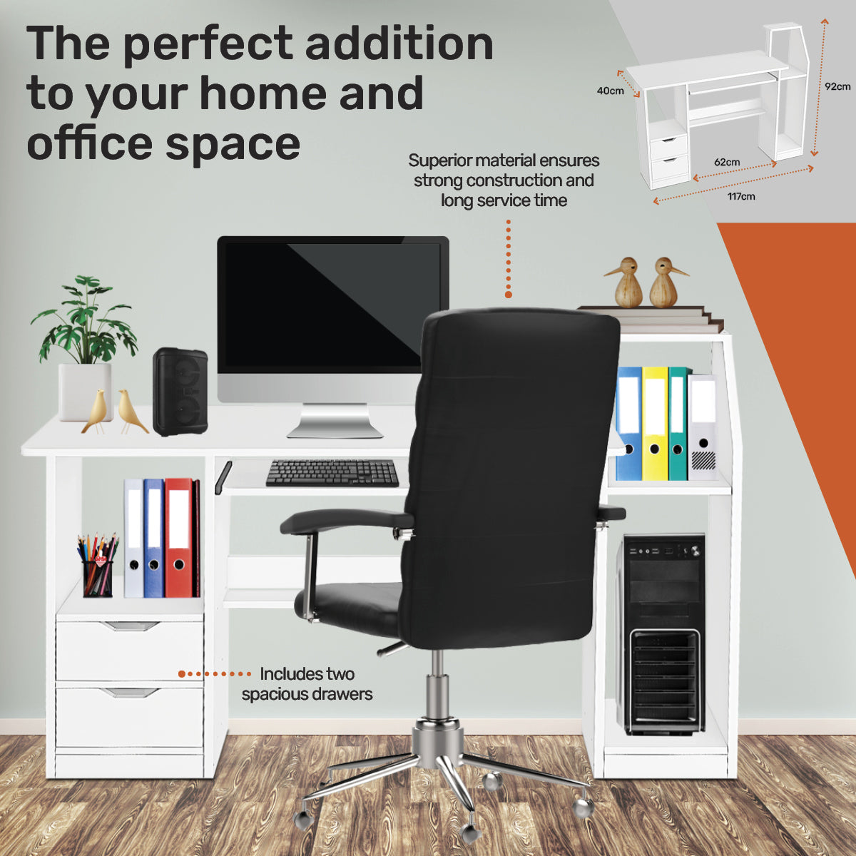 Home Master Computer/Work Desk Storage & Shelving Spacious Modern 117 x 92cm