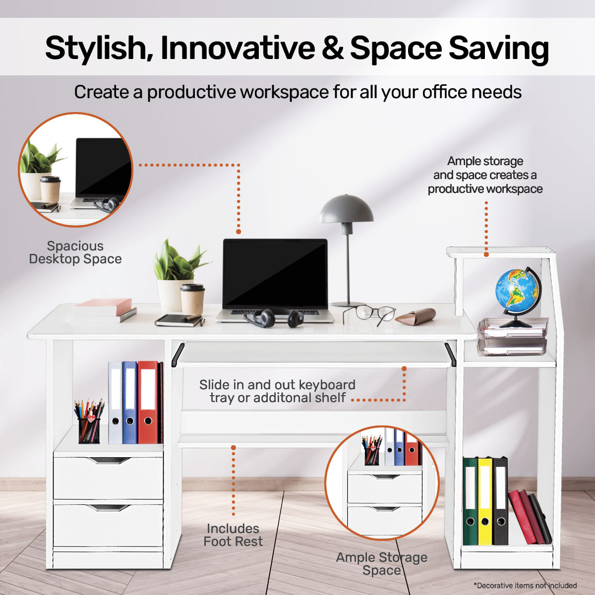 Home Master Computer/Work Desk Storage & Shelving Spacious Modern 117 x 92cm
