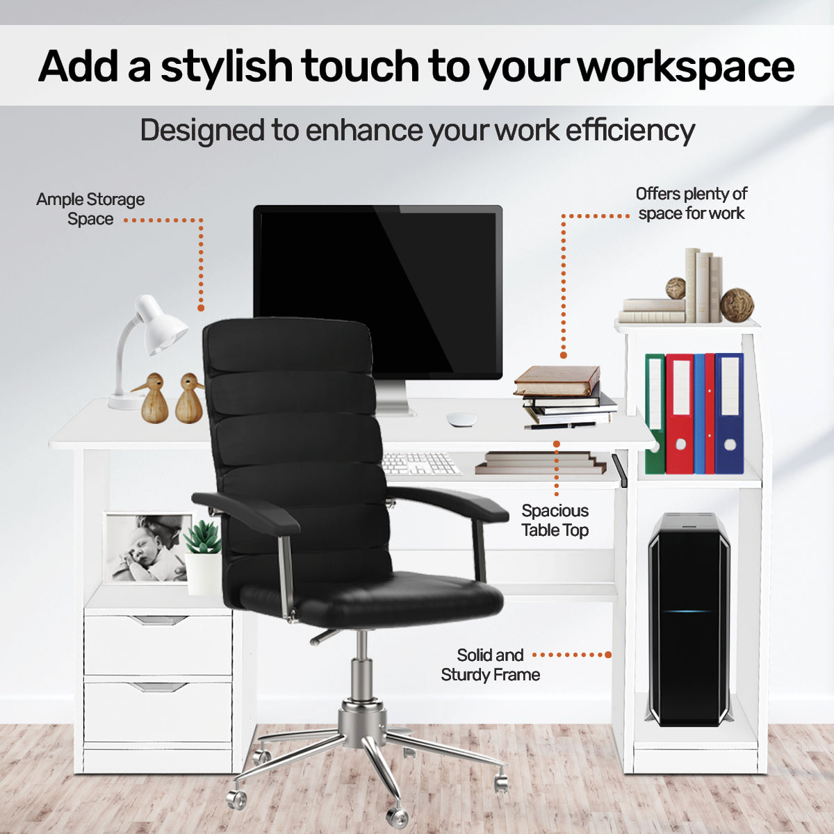 Home Master Computer/Work Desk Storage & Shelving Spacious Modern 117 x 92cm