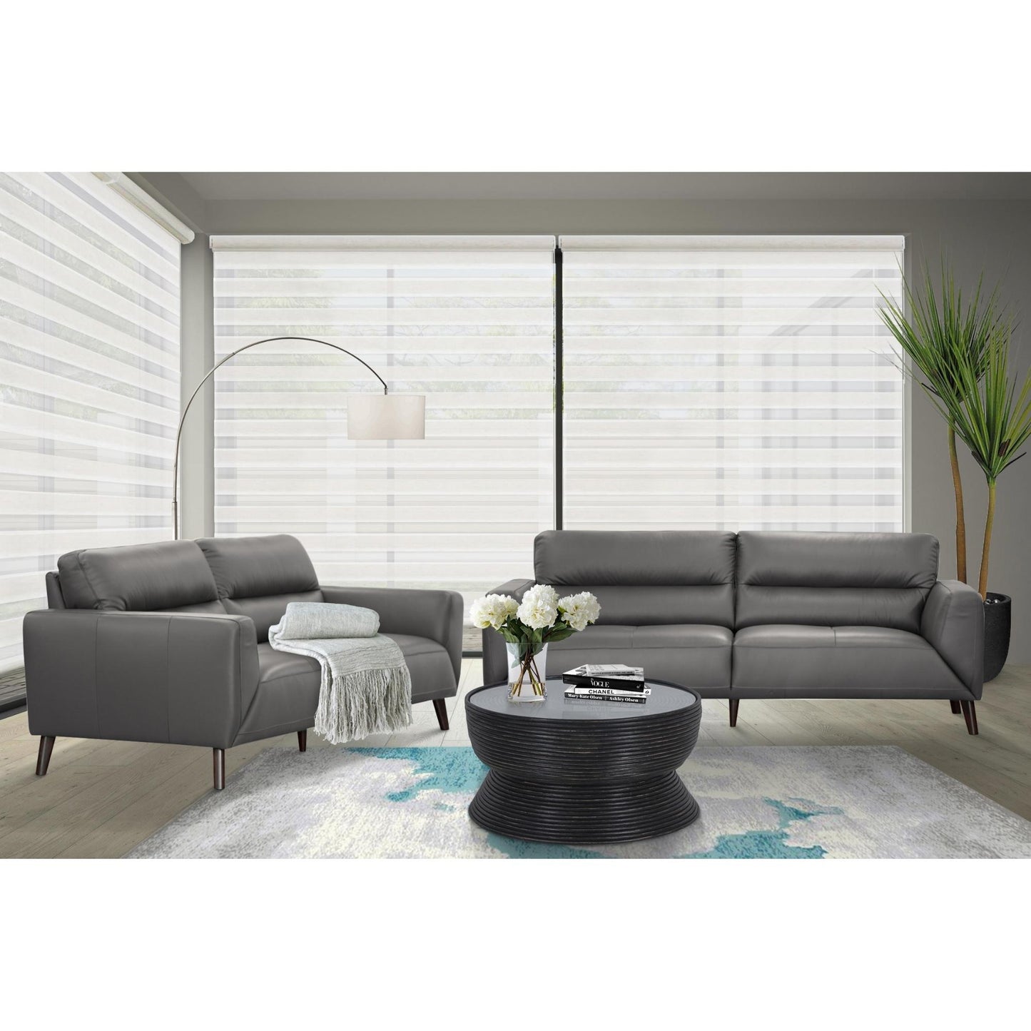 Downy Genuine Leather Sofa Set 3 + 2 Seater Upholstered Lounge Couch - Gunmetal