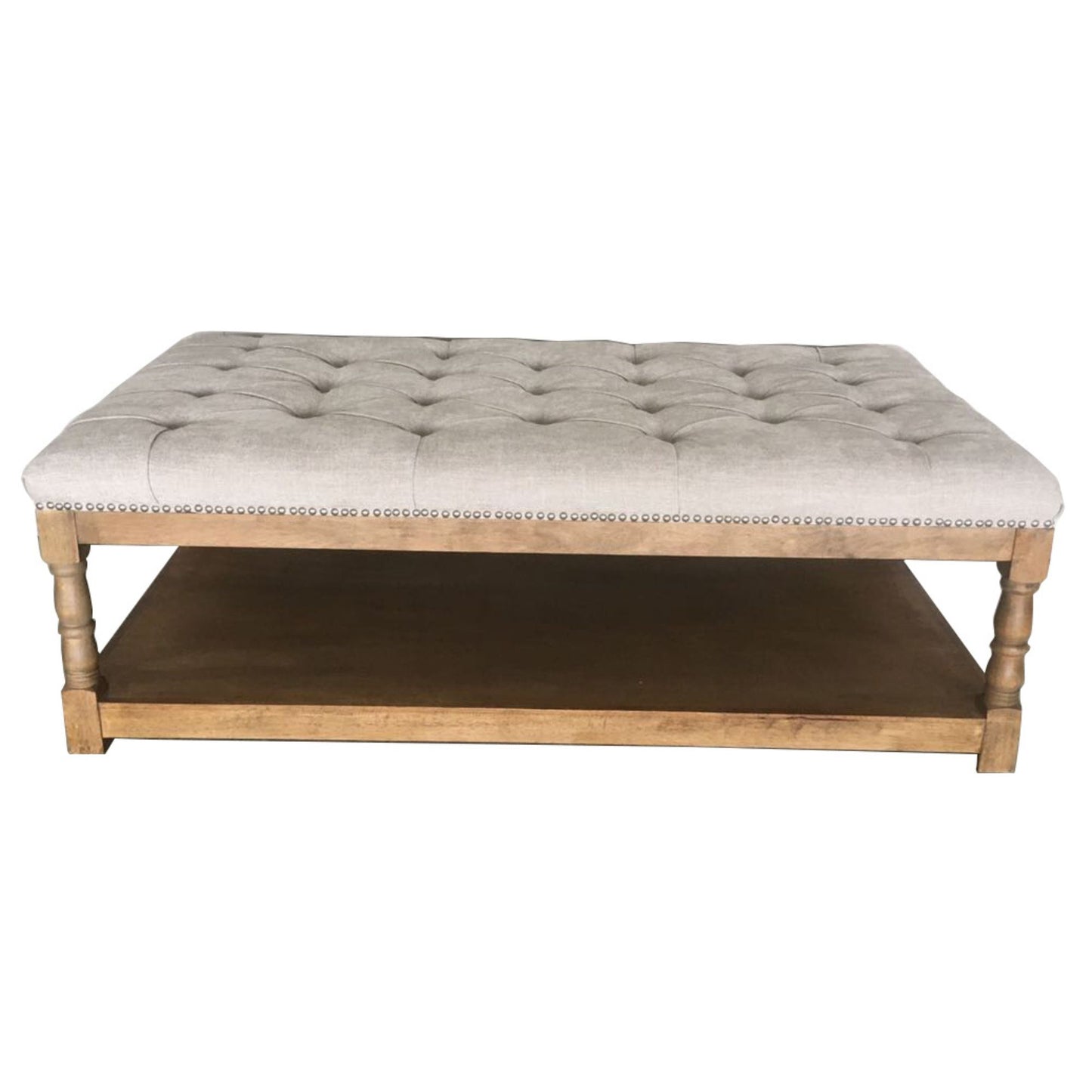 Rosebud Ottoman Bed End Chair Seat Tufted Fabric Seat Storage Foot Stools -Beige