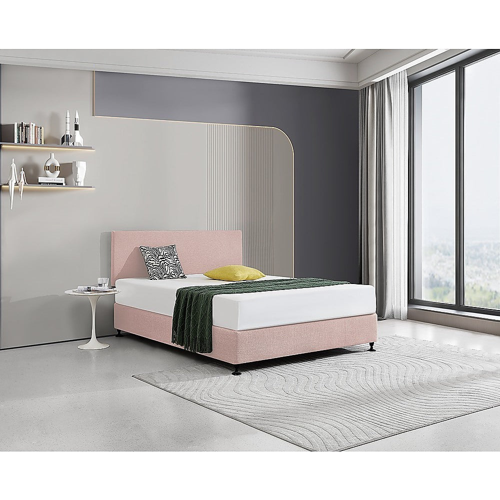 Linen Fabric Queen Bed Deluxe Headboard Bedhead - Pale Pink
