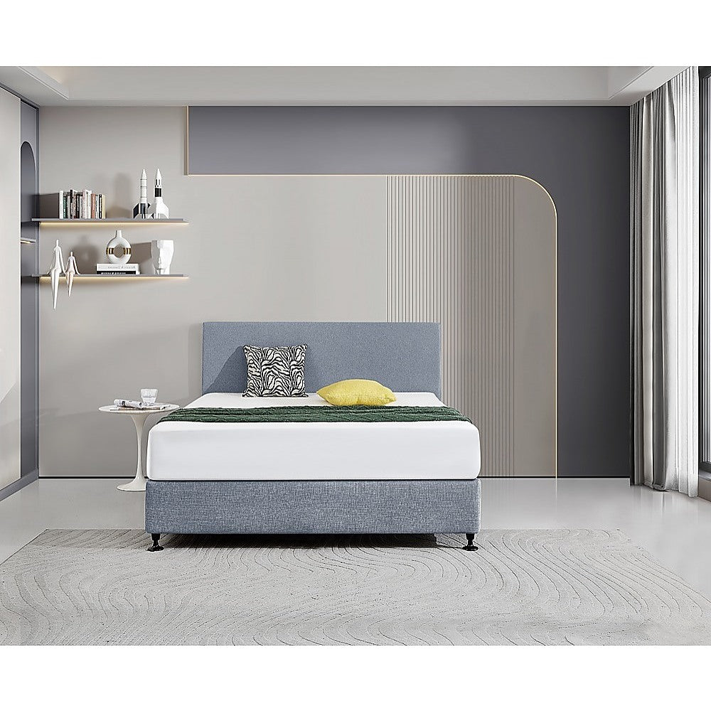 Linen Fabric Queen Bed Deluxe Headboard Bedhead - Berlin Blue