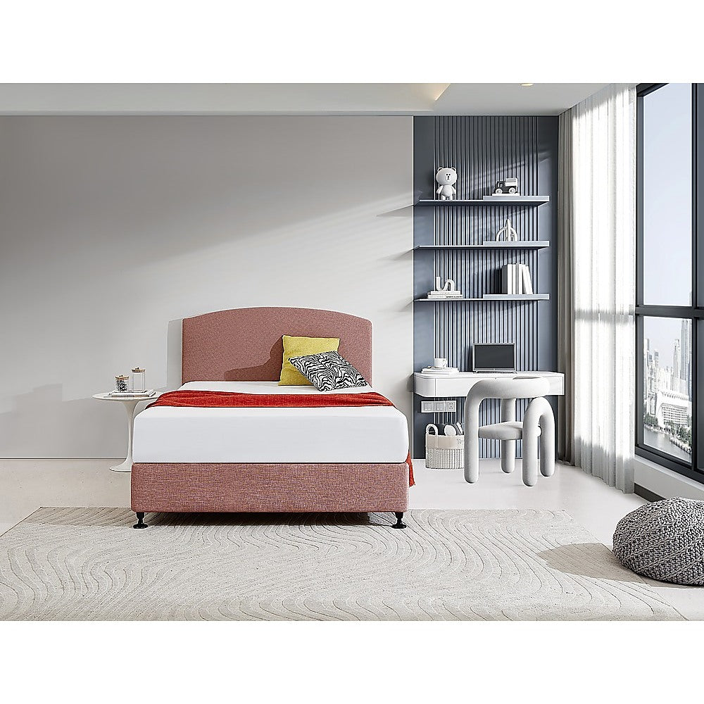 Linen Fabric Double Bed Curved Headboard Bedhead - Pearl Copper Brown