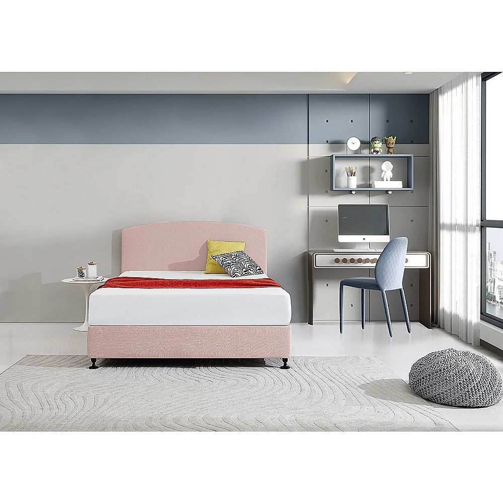 Linen Fabric Queen Bed Curved Headboard Bedhead - Pale Pink