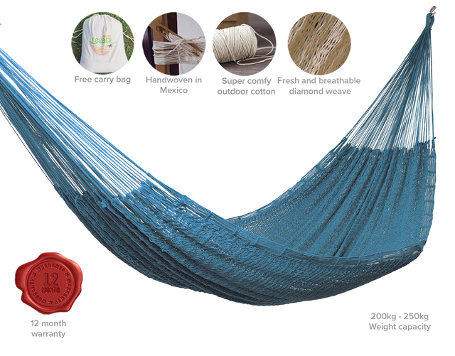 Mayan Legacy King Size Outdoor Cotton Mexican Hammock in Bondi Colour