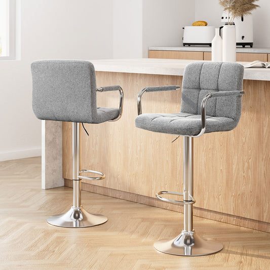 Artiss Set of 2 Bar Stools Gas lift Swivel - Steel and Grey