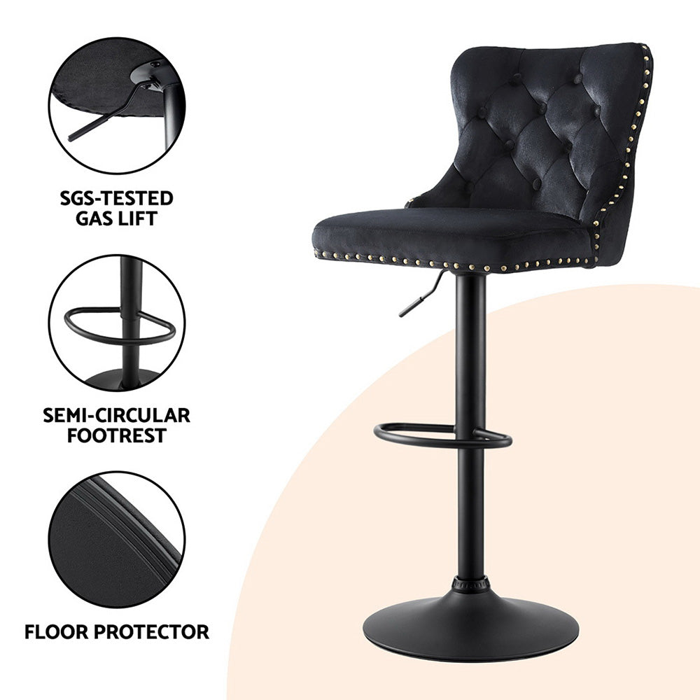 Artiss 1x Velvet Bar Stool Adjustable Height Nailhead Trim Kitchen Counter Stool
