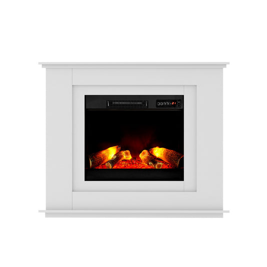 Devanti 2000W Electric Fireplace Mantle Portable Fire Log Wood Heater 3D Flame Effect White