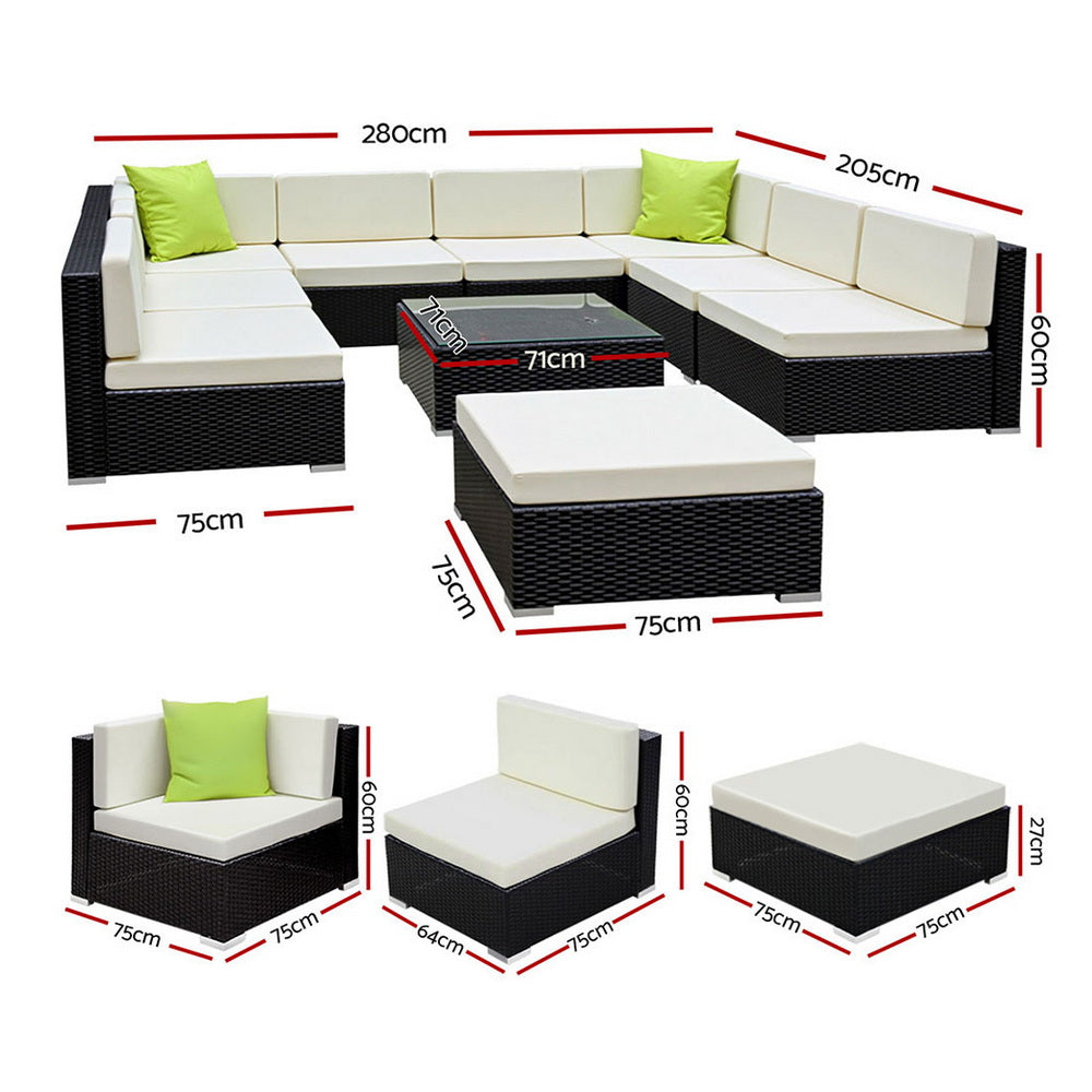 Gardeon 10PC Sofa Set with Storage Cover Outdoor Furniture Wicker