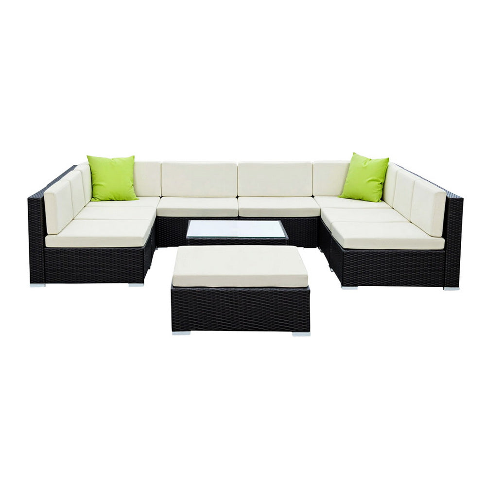 Gardeon 10PC Sofa Set with Storage Cover Outdoor Furniture Wicker