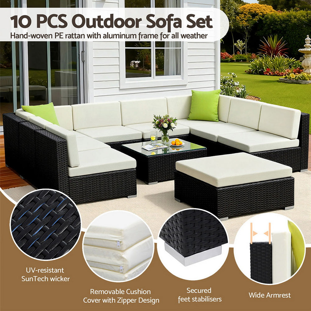 Gardeon 10PC Sofa Set with Storage Cover Outdoor Furniture Wicker