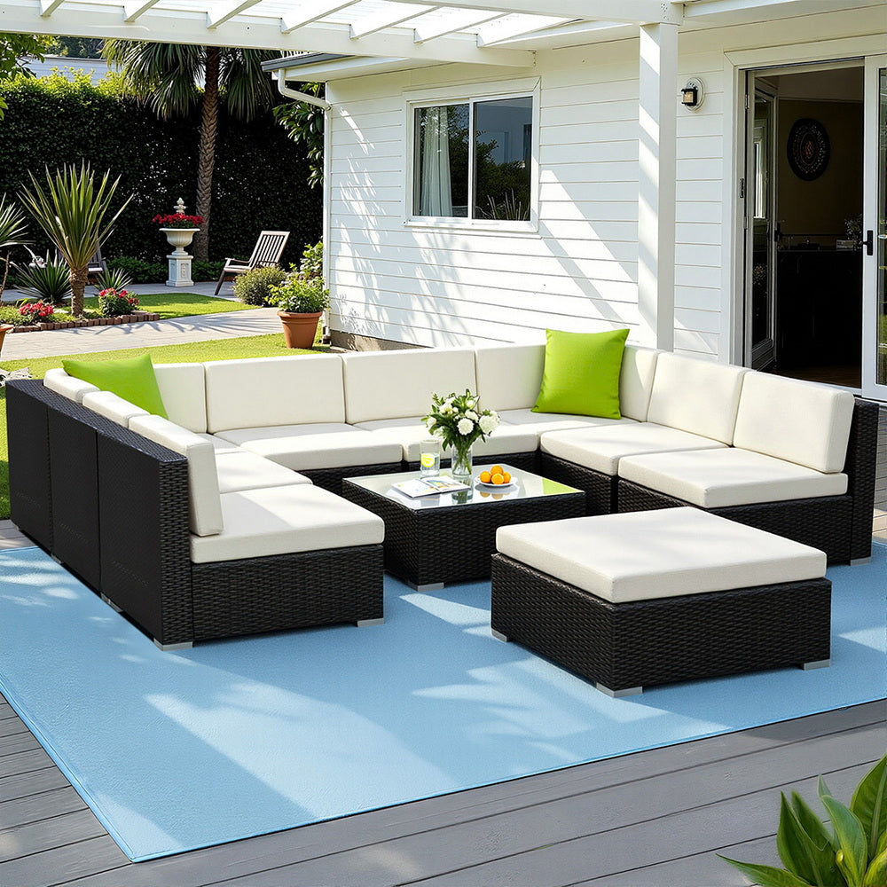Gardeon 10PC Sofa Set with Storage Cover Outdoor Furniture Wicker