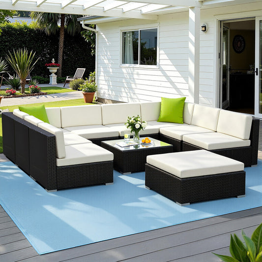 Gardeon 10PC Sofa Set with Storage Cover Outdoor Furniture Wicker