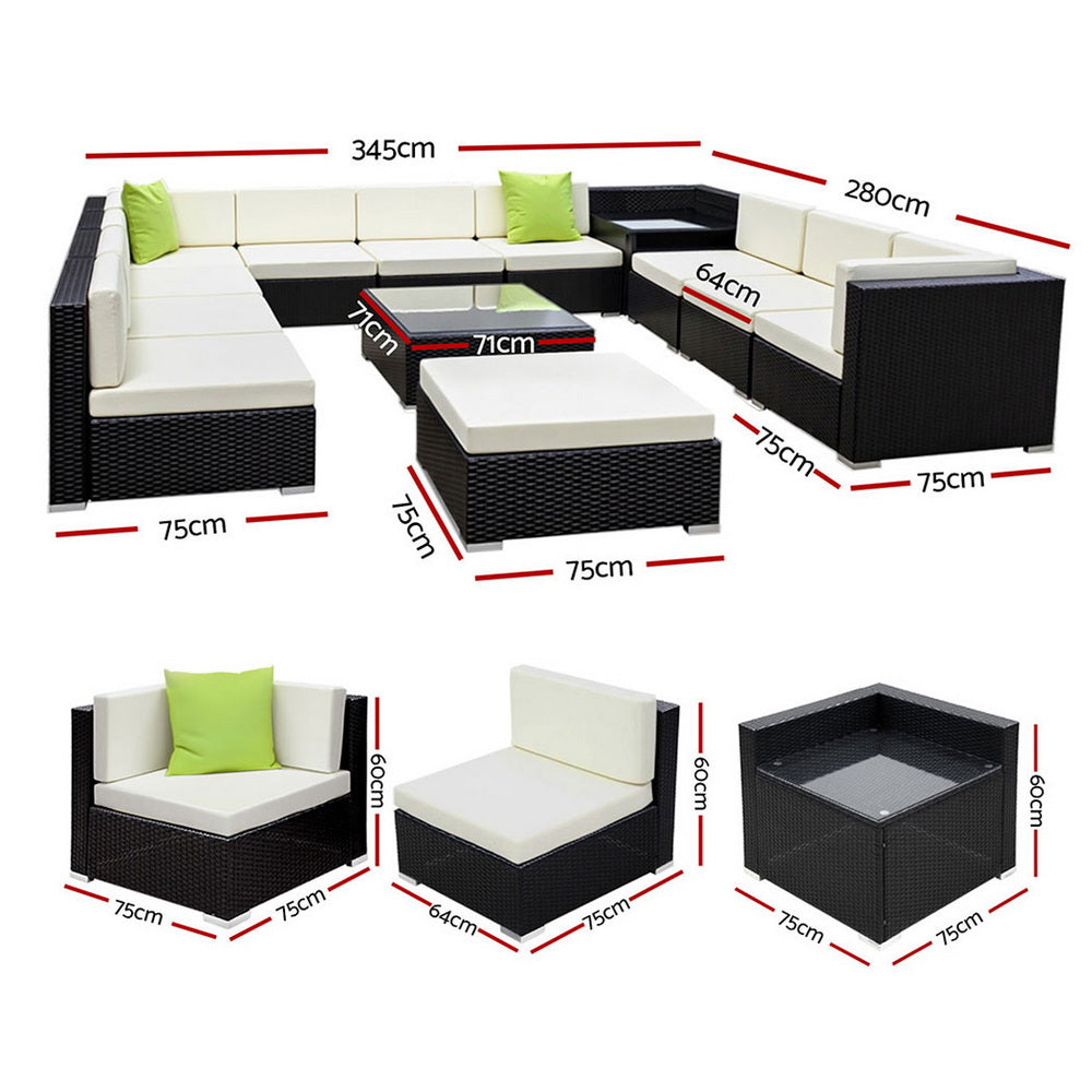 Gardeon 13PC Sofa Set with Storage Cover Outdoor Furniture Wicker