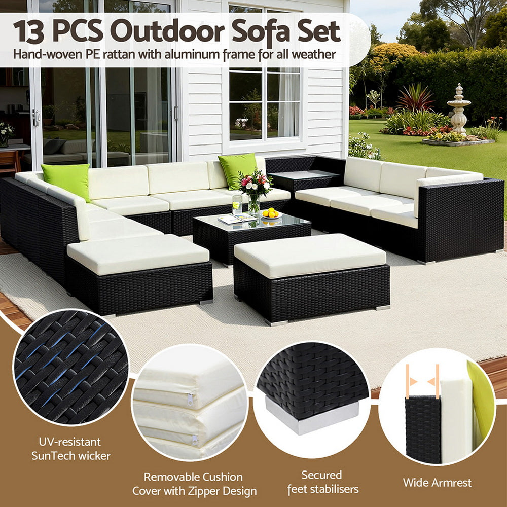 Gardeon 13PC Sofa Set with Storage Cover Outdoor Furniture Wicker