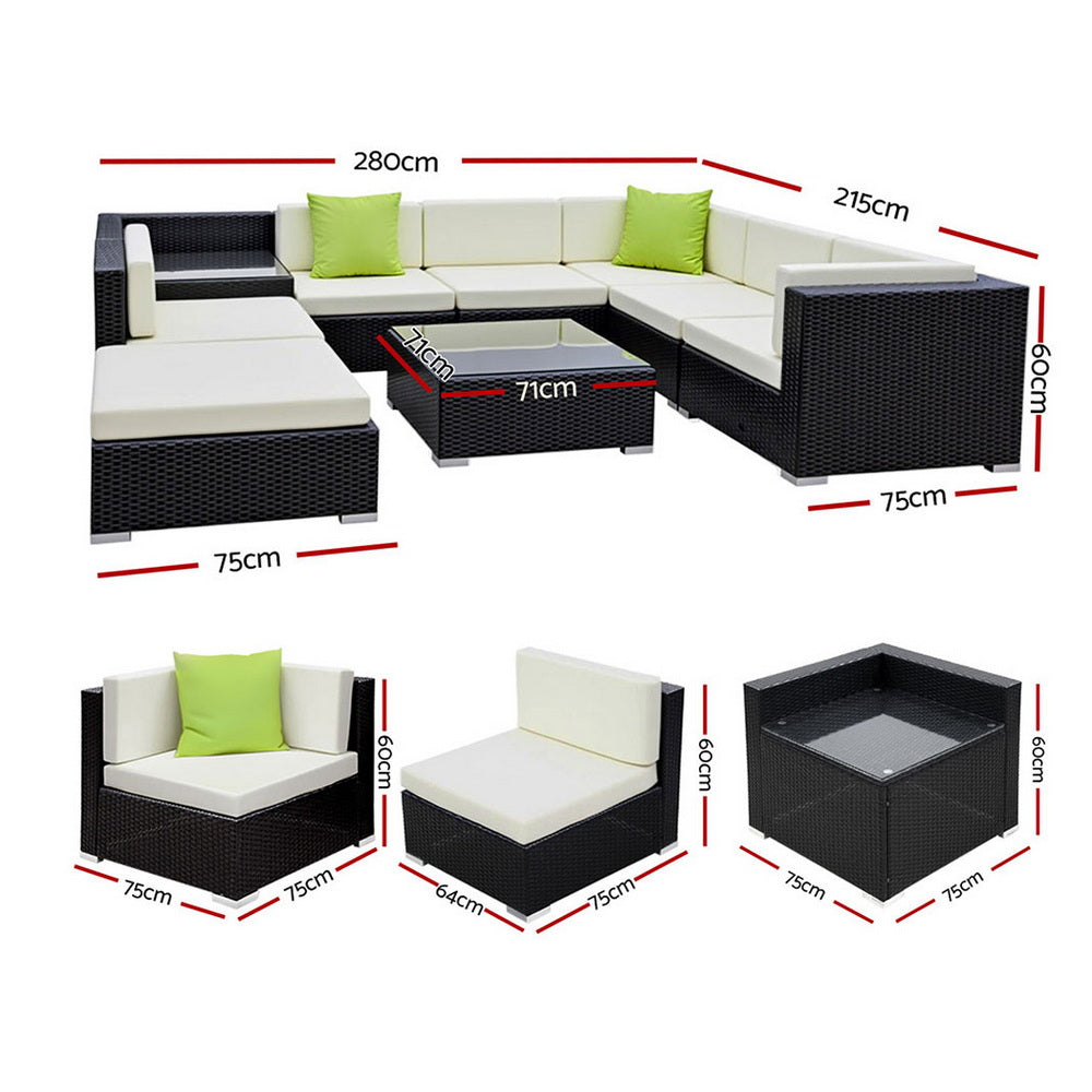 Gardeon 9PC Sofa Set with Storage Cover Outdoor Furniture Wicker