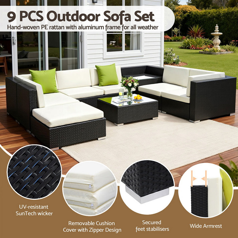 Gardeon 9PC Sofa Set with Storage Cover Outdoor Furniture Wicker