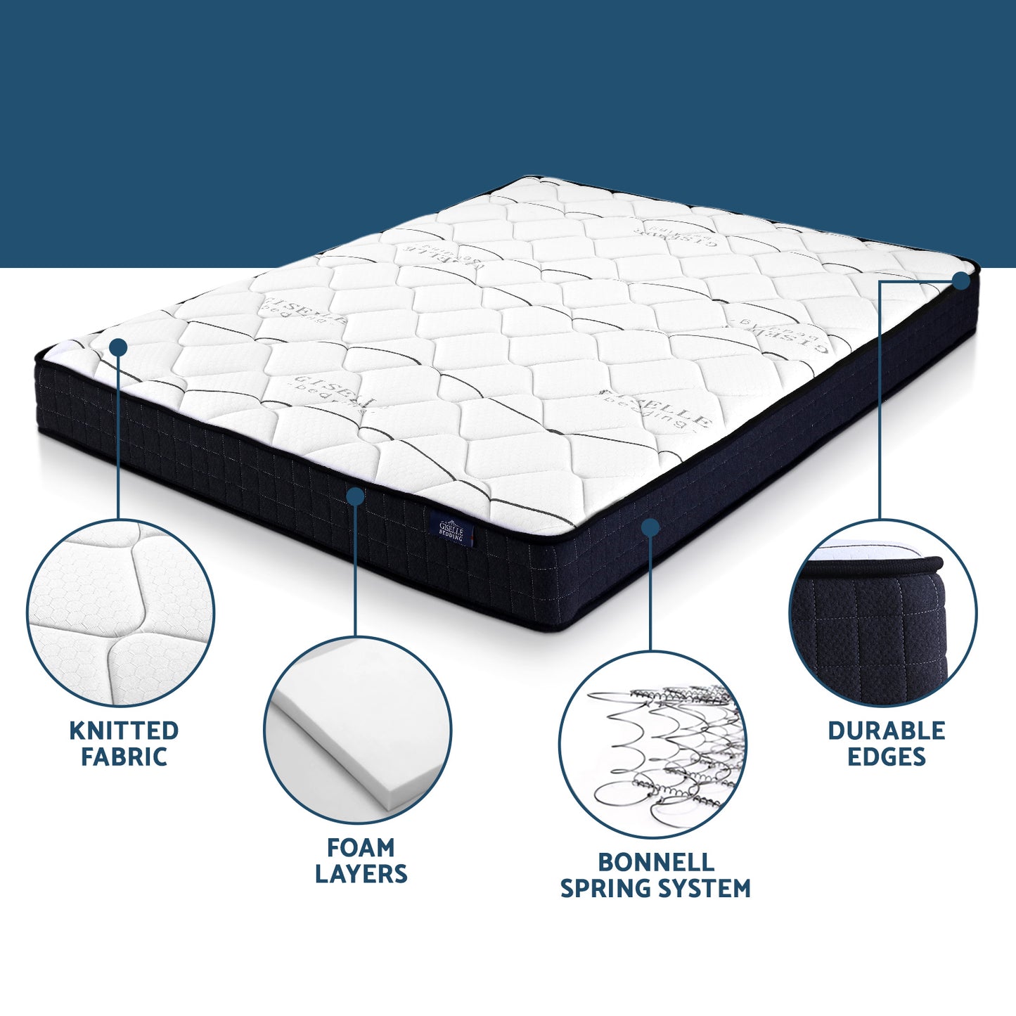 Giselle Bedding Glay Bonnell Spring Mattress 16cm Thick Double
